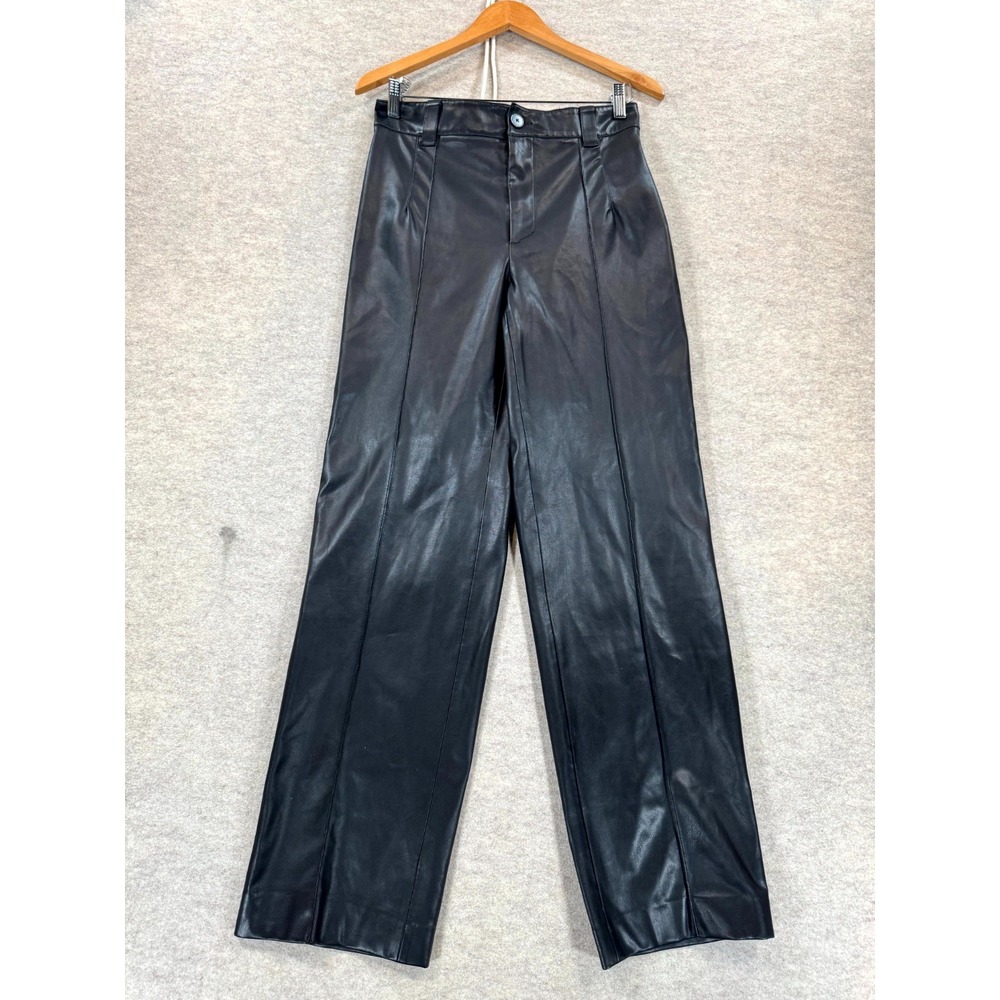 Zara Pants Womens Medium Black Faux Leather Flat Front Casual Straight Leg